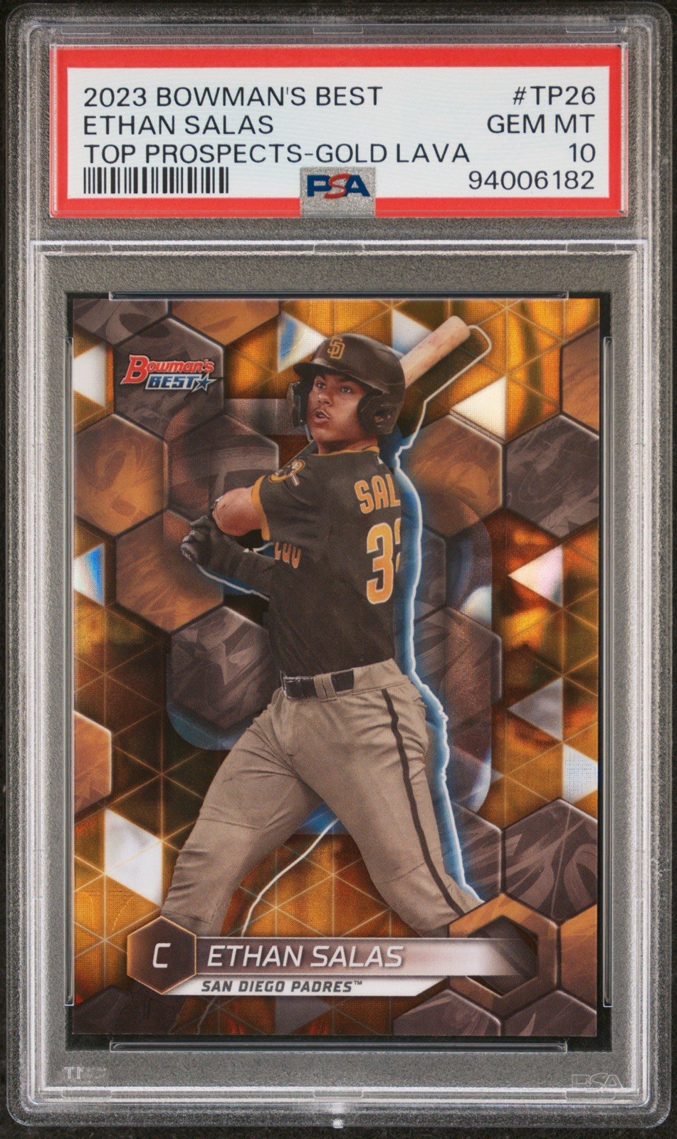 2023 Bowman's Best Ethan Salas Prospects Gold Lava Refractor /75 PSA 10