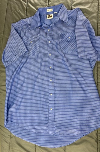 Ely Cattleman Pearl Snap Western Shirt Mens XLT Blue Plaid Short Sleeve Cowboy - Picture 2 of 8