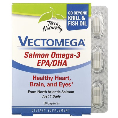 2 X Terry Naturally, Vectomega, Salmon Omega-3 EPA/DHA,  60 Capsules