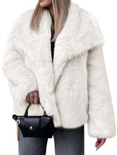 Womens Faux Fur Coat Winter Shaggy Casual Oversized Lapel Jackets Warm Fuzzy ...