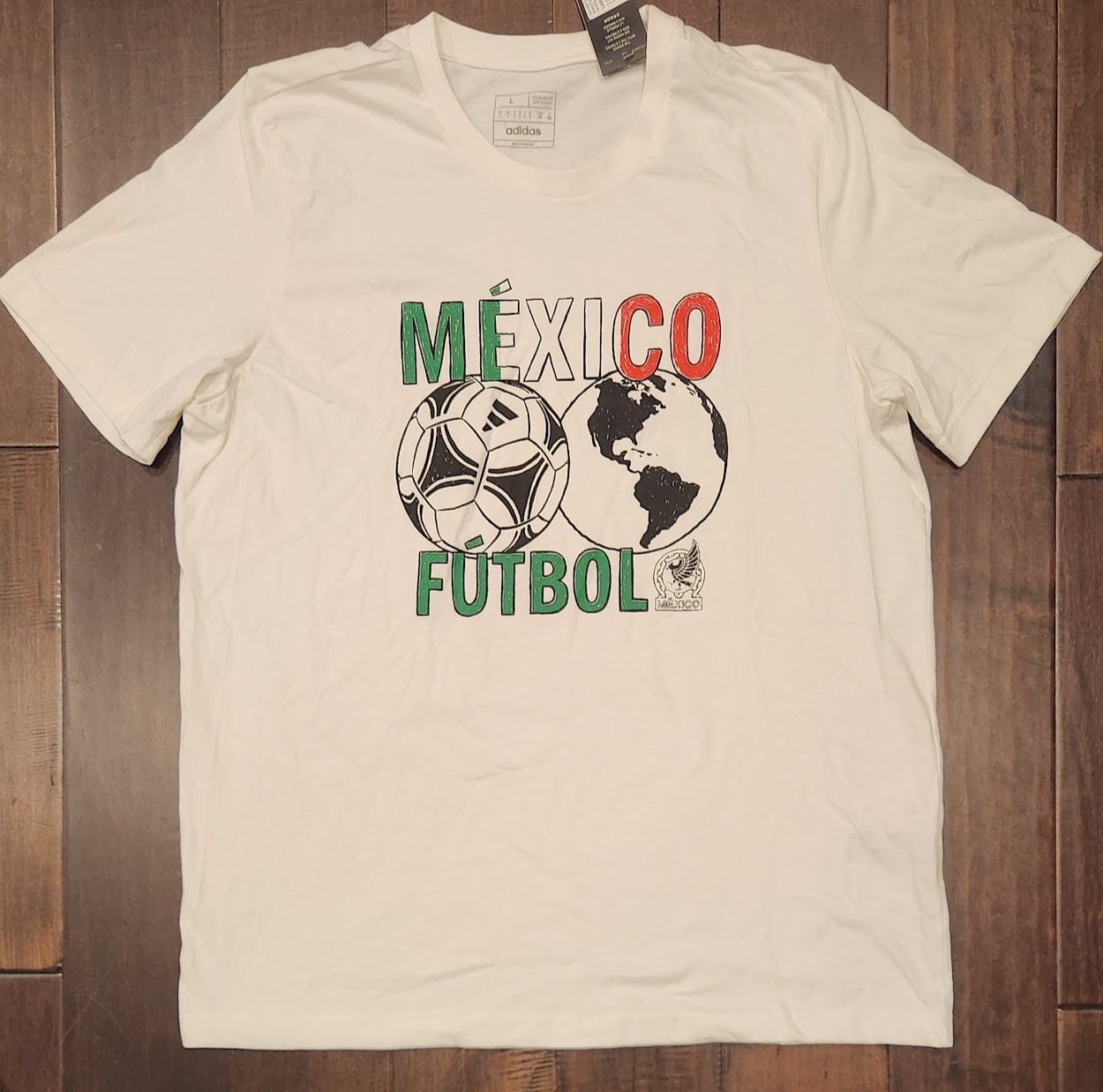 Adidas Mexico Futbol World T-Shirt White Men's Large Soccer