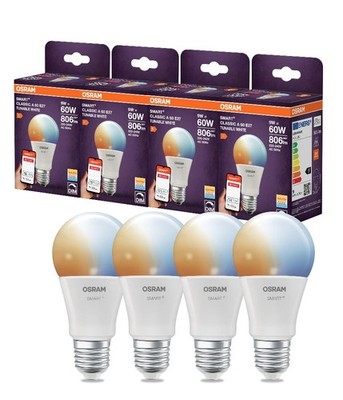Set of 4 Osram Smart + LED lamp E27 Zigbee DIMM 9W like 60W tunable White