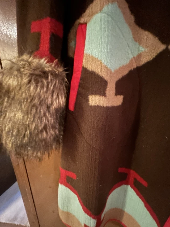 Vintage Boston Proper Aztec Santa Fe Coat Sz S Tribal Blanket w/Faux Fur Trim - Image 3 of 4