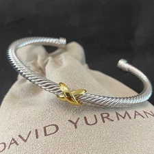 David Yurman. Cable bracelet X Station Sterling Silver with 18K Yellow Gold