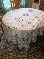 VTG Lace Tablecloth, Beige and Brown, Rectangle, 58"x88"