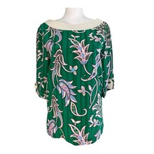 Bob Mackie Wearable Art Silk Top Size S Green Paisley Retro Designer 60s