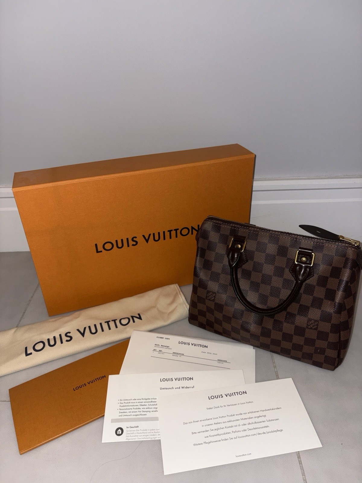 Louis Vuitton Speedy 25 Damier Ebene Brown Zip Top Handle Bag N41365