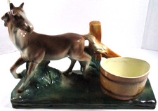 CERAMIC HORSE AND TROUGH PLANTER, VINTAGE FIGURINE, SMALL CHIPS ON EARS, NEW