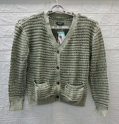 New FLAG & ANTHEM Harriet Acid Wash 4 Button V Neck Cardigan Olive Size Small