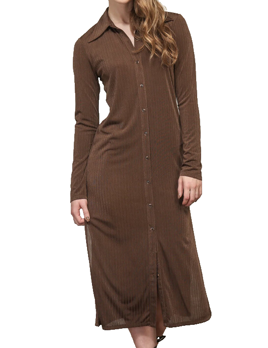 NWT Line and Dot CAMILLA BUTTON FRONT KNIT RIBBED Brown Size L