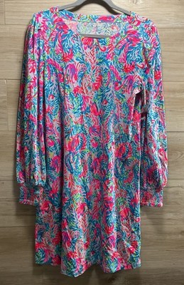 Lilly Pulitzer Diann Dress Size Medium Surf Blue Flim Flam Tropical Resort