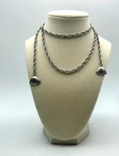 Vintage Silver Tone Necklace – 34” Seashell Lariat Rope Chain Wrap, Layer, Tie