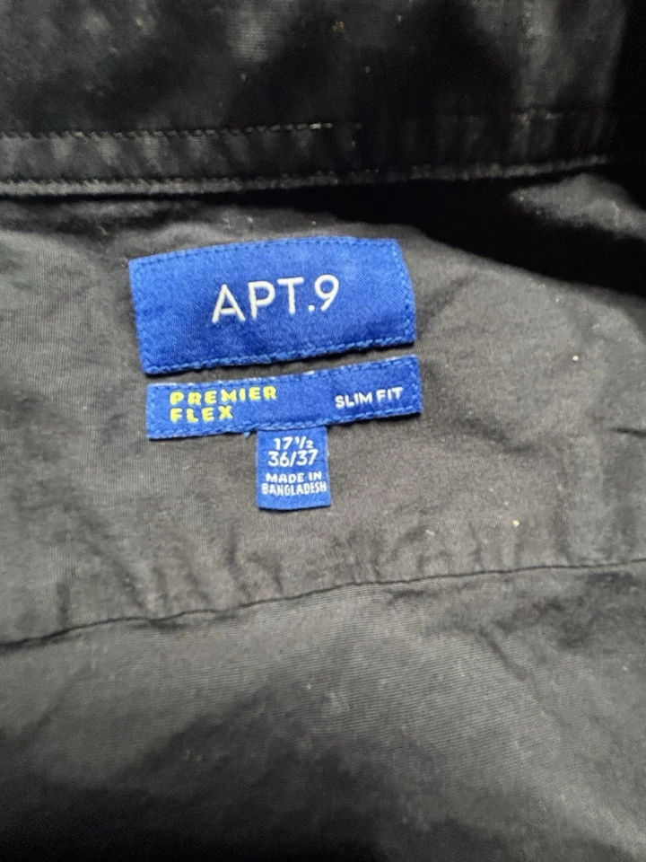 APT. 9 Camisa de vestir para hombre 171/2 36/37 negra ajustada manga larga Premier Flex Foto 2 de 4