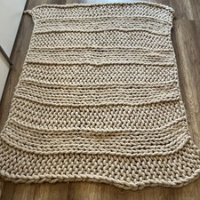 Decke Sofadecke Kuscheldecke Grobstrick Gestrickt Beige 160x120