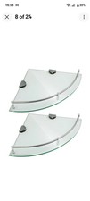 2pcs Glass Corner Shelf 24x24cm Wall Mounted Shower Shelves with Rail Space