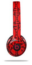 Skin Wrap for Beats Solo Wireless 2 3 4 Skull Patch Pattern Red SKIN ONLY