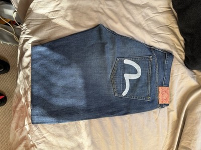 EVISU Painted Logo Blue Denim Jeans Cotton 5-Pocket Design Button Closure Men