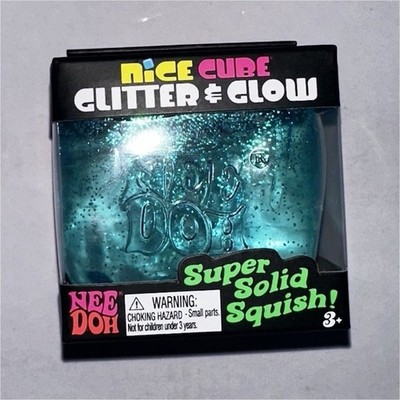 Nee Doh Nice Cube Glitter Glow-in-the-Dark Squeeze Ball, Blue Gel, 3 in