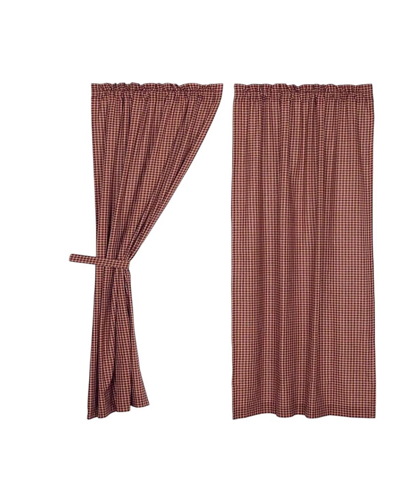 Primitive 80”x38” Panel Pair Red Rod Pocket Patriotic Window Curtains VHC Brands - Image 2 of 4