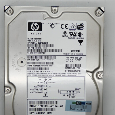 HP 18.2GB 10000RPM Ultra 160 SCSI LVD 68-Pin 3.5'' Hard Drive 360205-010