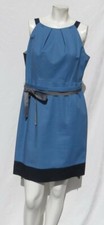 T TAHARI Women’s Blue Color Block Stretch Cotton Sheath Dress sz US M 12 12P EUC