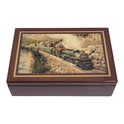 Vintage Handcrafted Wooden Train Poker Gamebox By Jim Deneen With Cards & Chips 