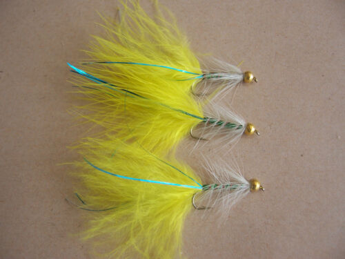 6 x Goldhead White & Yellow Dancer blue flash size 14 Salmoflies Fishing Flies - Afbeelding 1 van 2