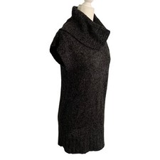 Nine West Women's Sweater Dress Large Black Turtle Neck Cap Sleeve Pullover Knit