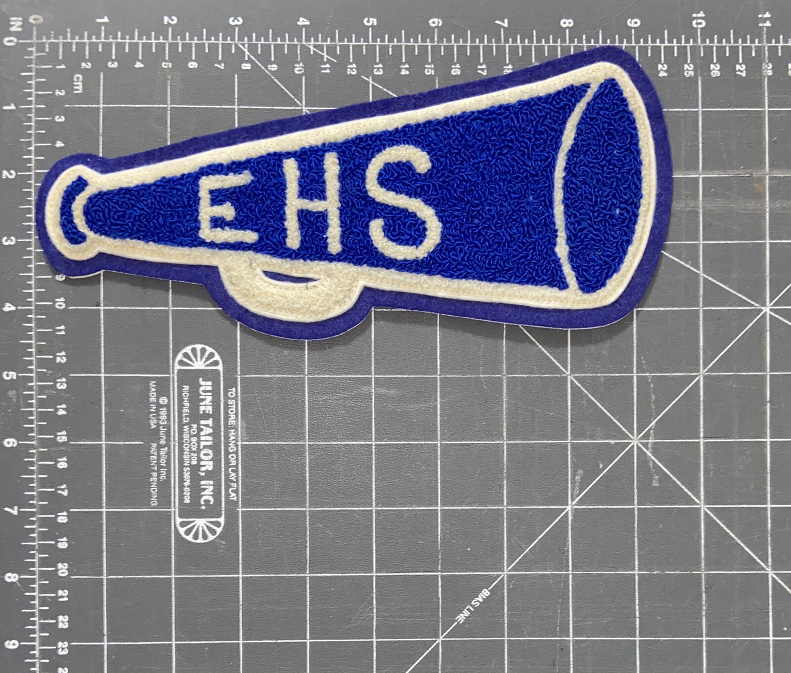 EHS Megaphone Cheerleader Chenille Felt Letterman Jacket Patch Blue