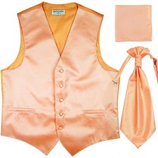 New Men's Horizontal Stripes Tuxedo Vest Waistcoat  Ascot  Hankie Set Peach
