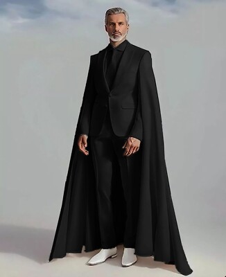 Custom Color Men's Suits with Cape Wedding Groom Streetshot  Tuxedos Long Jacket