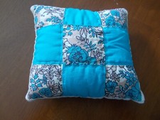 Vintage 1950 Quilted Pillow Machine Pieced Nine Square Quilt Block Muslin Back