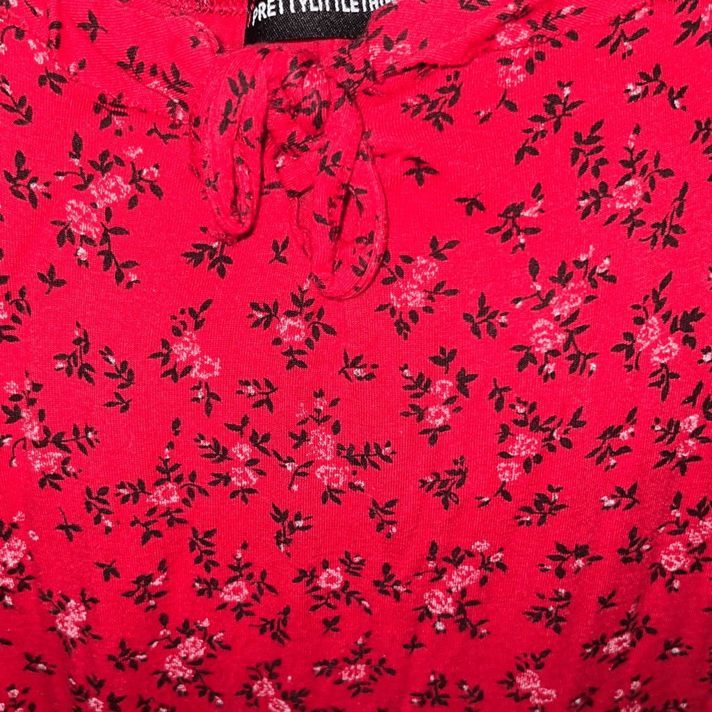 red ditsy floral print frill detail shift dress Red Ditsy Floral Print Frill Detail Shift Dress