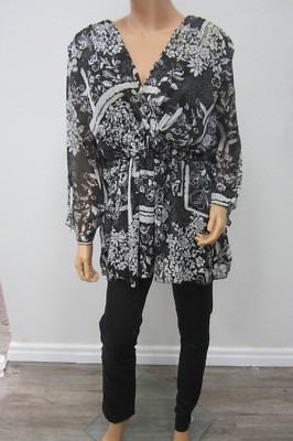 Top Cato Femme Taille 22/24 - Noir Et Blanc, Manches Longues, Effet Léger Et Transparent