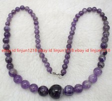 Natural 6-14mm Purple Amethyst Round Gemstone Beads Necklace 18"