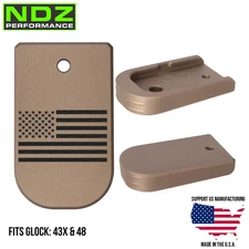 NDZ Glock 43X 48 Magazine Base Plate Aluminum FDE, Black Engravings