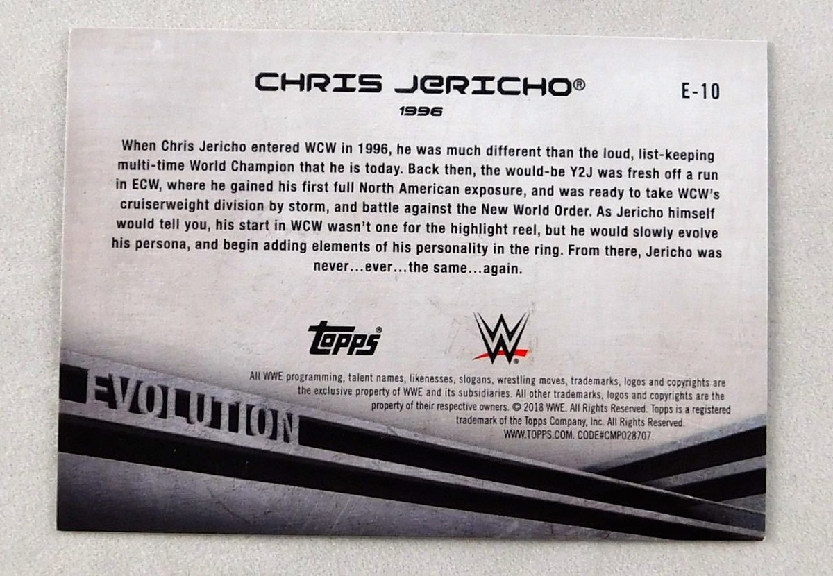 Chris Jericho WWE Wrestling Topps Trading Card 1996 Raw Smackdown