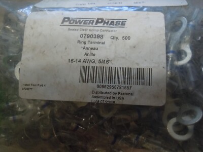 16 - 14 AWG Power Phase 5/16'' Stud Clear/Blue Cross-Linked Polymer Crimp Ring T
