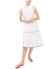 J. Crew White Tiered Midi Ruffle Dress Cotton RicRac Trim Petite 2P Pockets