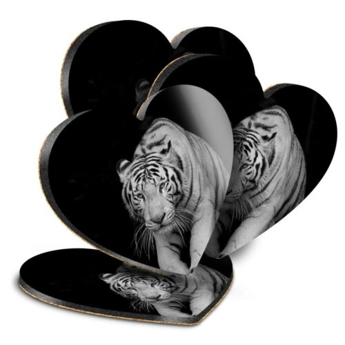 4x Herz MDF Untersetzer - BW - Prächtiger weißer Tiger Zoo #39484 - Bild 1 von 6