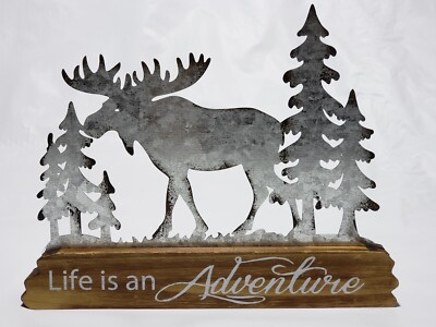 Moose Adventure METAL SCULPTURE SIGN Forest Rustic Lodge Cabin Home Decor NEW