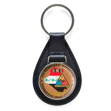 1st Armored Division Operation Iraqi Freedom Leather Keychain Silver Keyring