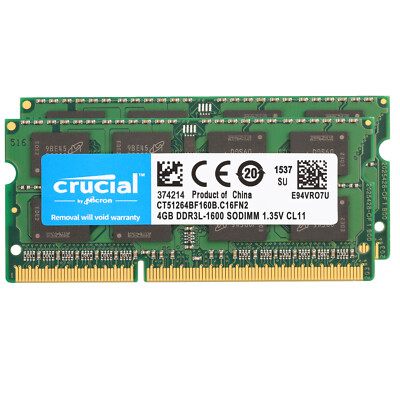 Crucial 8gb Kit 2 X 4gb Ddr3 1600 Mhz Pc3 Ddr3l Laptop Ram Sodimm Memory Ebay