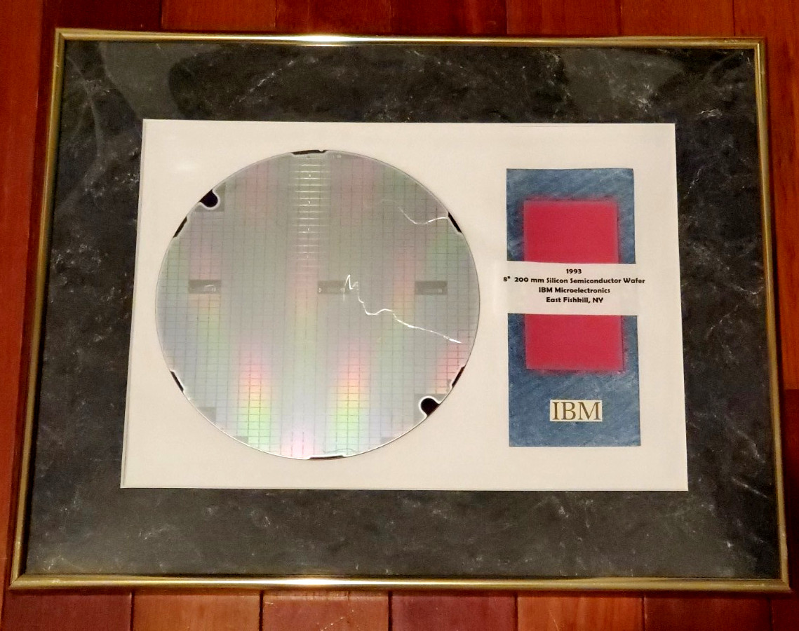 GENUINE IBM 8" 200mm Silicon Semiconductor Wafer in Metal Frame 18" x 14" Framed