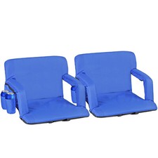 2PCS Portable Stadium Seat Extra Wide 24.5" Reclining Bleacher Seat w/Back Blue