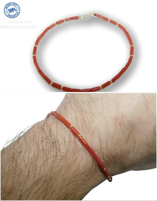#ad #ad CORAL Bracelet of Red in 18k solid and 750 for MAN with Natural Gemstone Italy $185.90