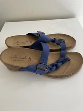 Mila Paoli Blue Leather Beaded Cork Sandals Flip Flops Size 8 Comfort Italy