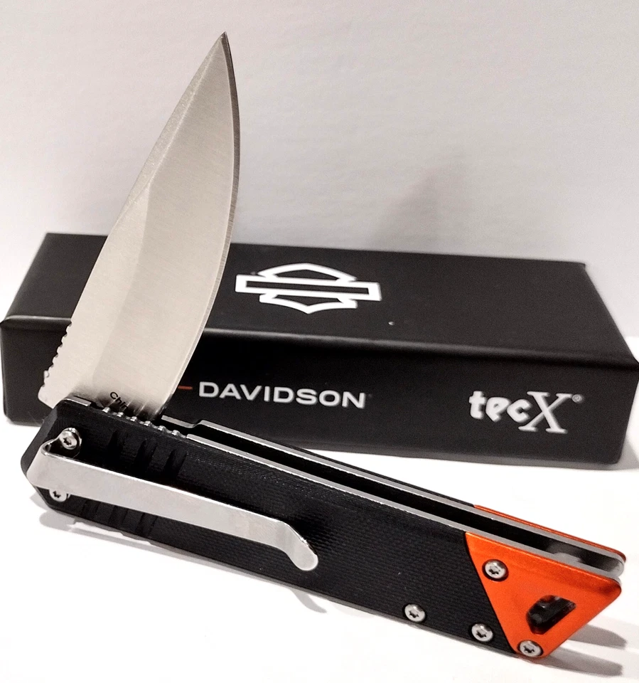 Case Cutlery XX Harley Davidson Tec X Linerlock Black Orange Folding Knife 52272 - Image 2 of 4