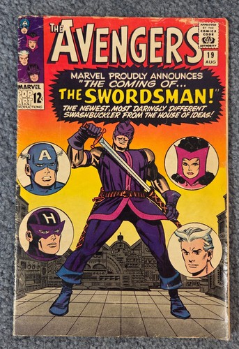 AVENGERS #19 Marvel Comics 1965 1ST APPEARANCE SWORDSMAN - HAWKEYE ORIGIN - VG