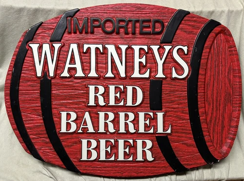 Vintage 1986 Imported Watneys Red Barrel Beer Plastic Over Cardboard Sign Decor